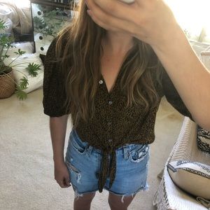 Olive Green Leopard Crop Top